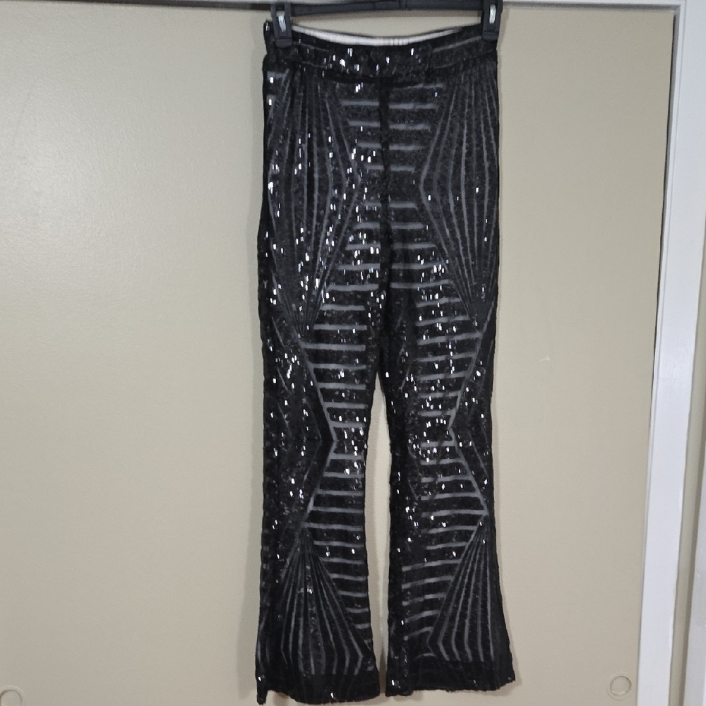 Crystal Sky Black Sequin Women's Flare Pants Size Medium